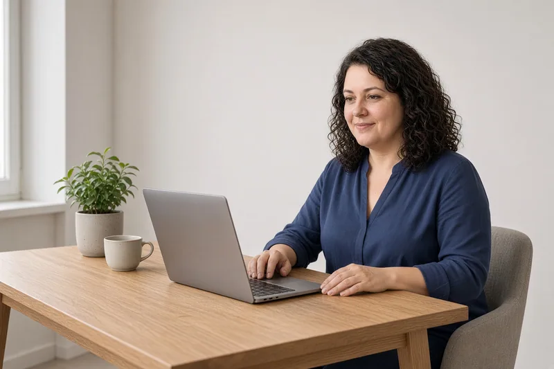 A colleague working at her laptop in a quiet office
